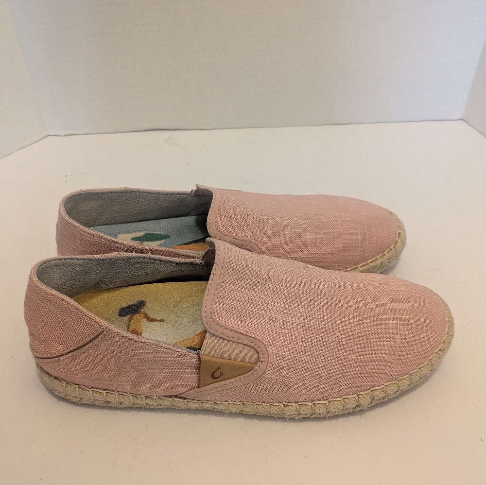 Olukai Kaula Pa'a Kapa Women's 7 Rose Pink Linen Espadrille Slip on Loafer Flat